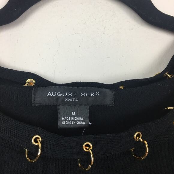 August Silk Knits Stretch Blouse Size Medium Black Ribbed Gold Grommet NWT $48 - Picture 5 of 11